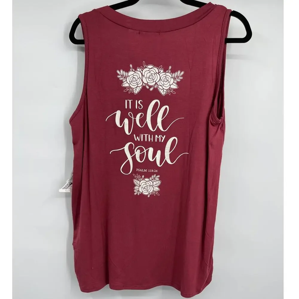 French Pastry Burgundy Tank Top Sleeveless Tee Soft Lightweight Shirt 1X  Womens - Picture 3 of 12